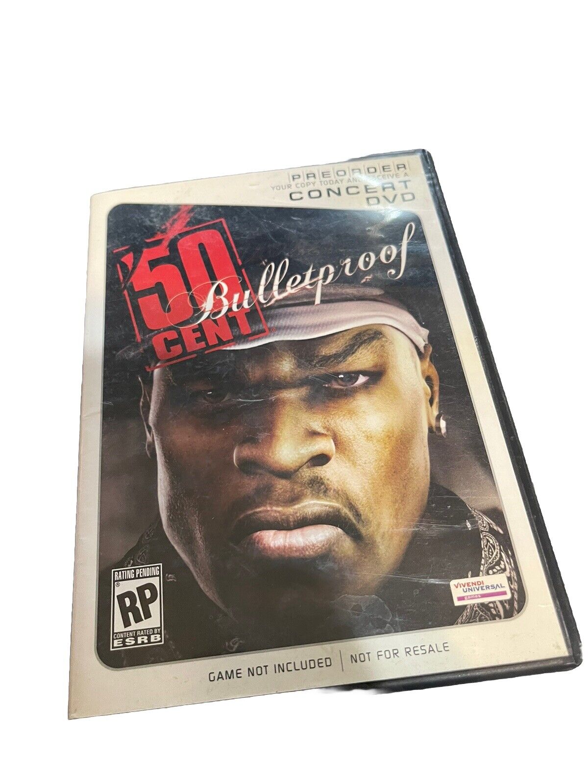 50 Cent Bulletproof rare hip hop concert DVD with front cover featuring intense close-up portrait