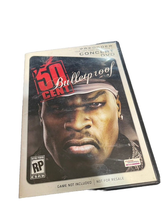 50 Cent Bulletproof rare hip hop concert DVD with front cover featuring intense close-up portrait