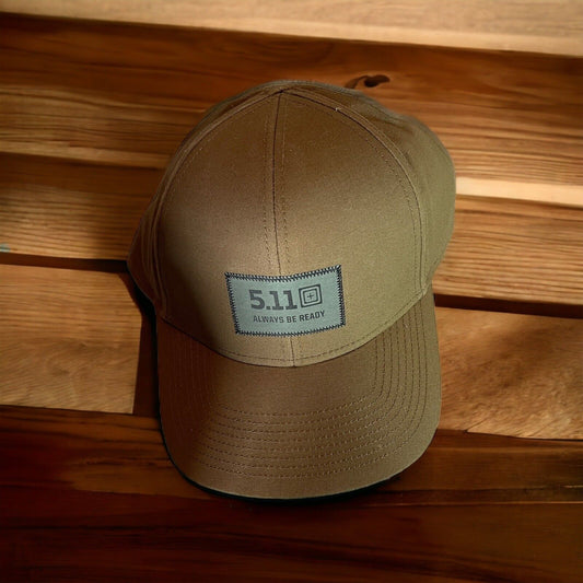 1118 Emporium 5.11 Tactical SnapBack hat in tan with embroidered patch and curved brim