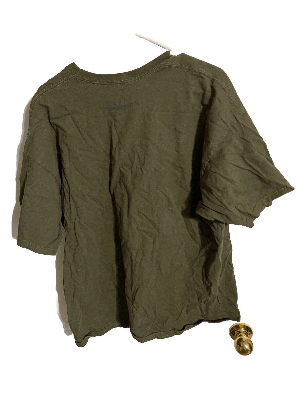Olive green law enforcement apparel 2XL shirt displayed from the back with short sleeves