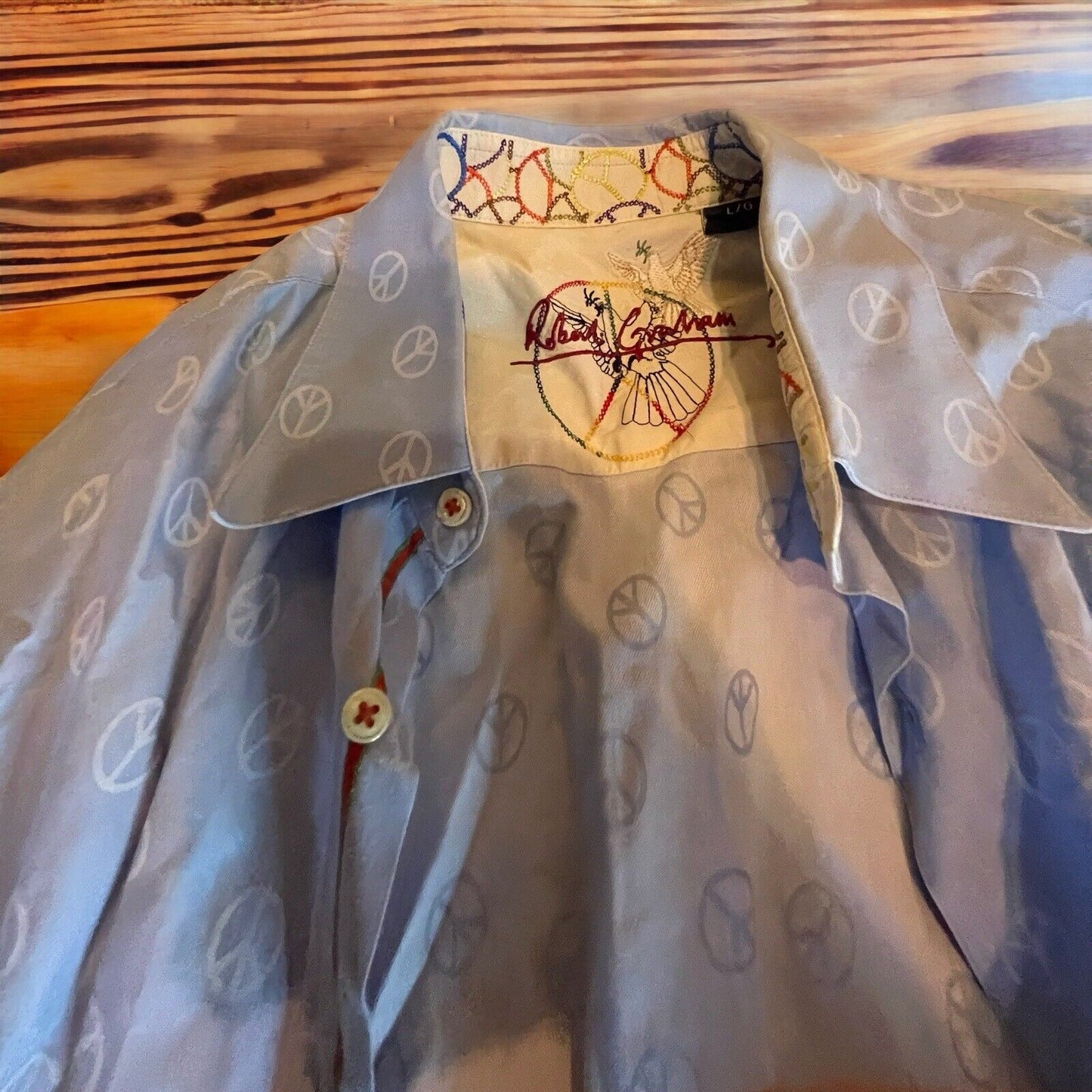 Robert Graham Give Peace a Chance Men's Long Sleeve Embroidered Shirt SZ L