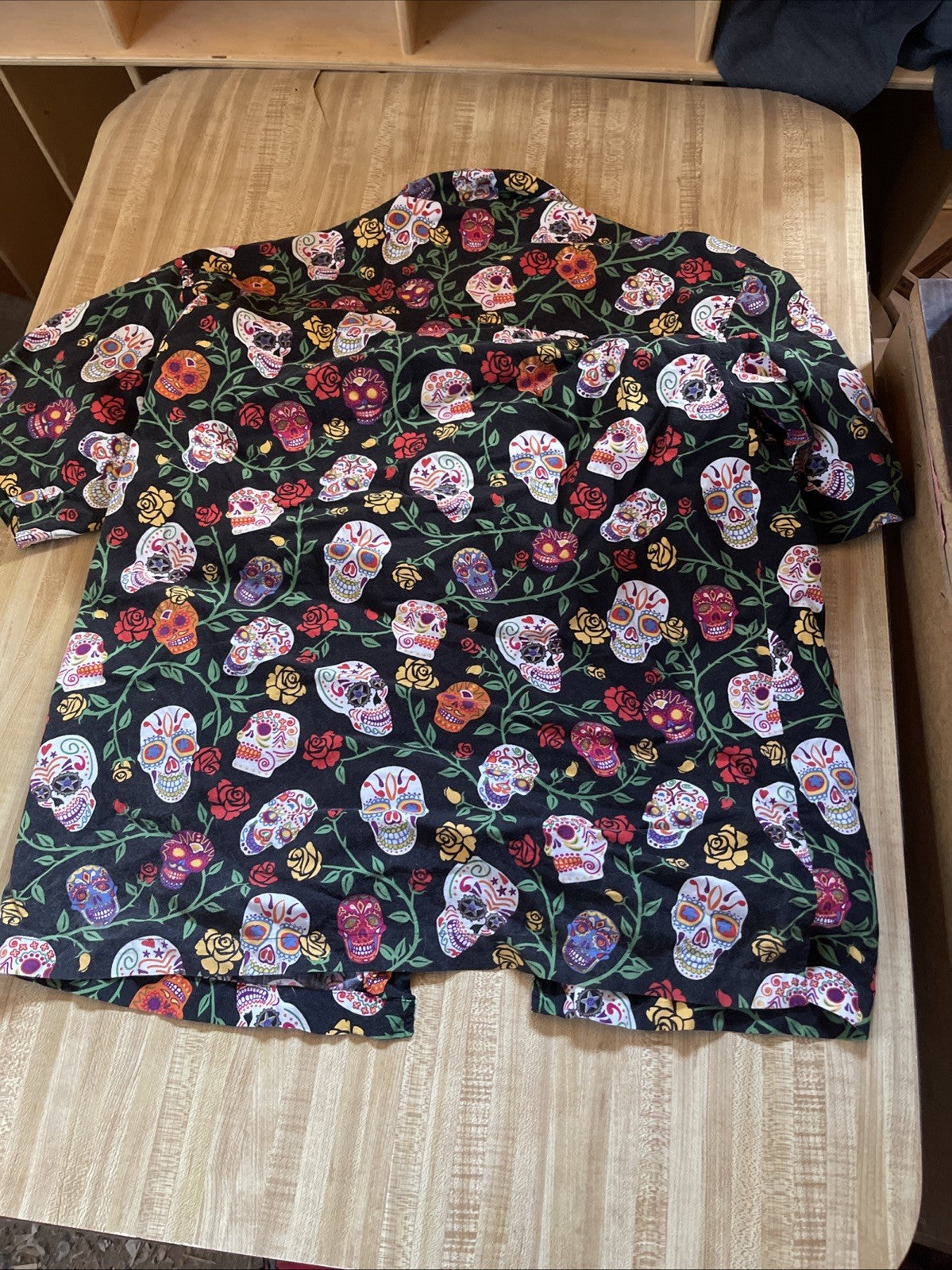 David Carey Originals Mens Dia De Los Muertos Sugar Skulls Button Up Shirt L