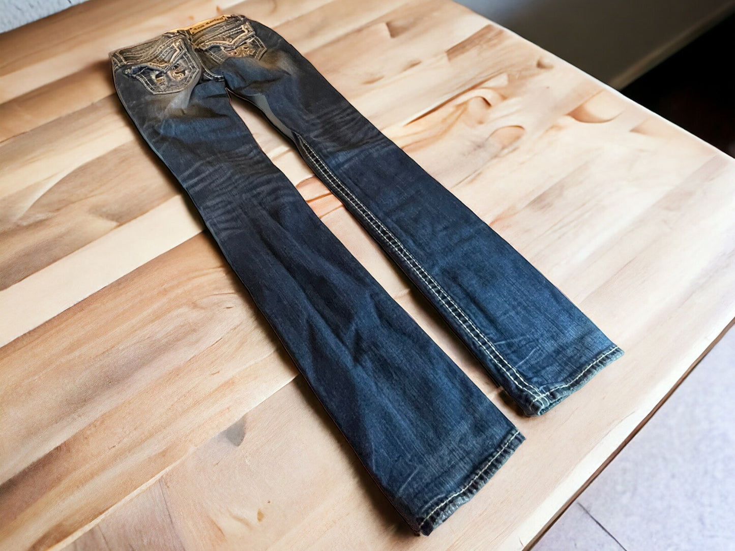 Rock Revival MONA Cuff Straight Distressed Jeans Women’s Size 25