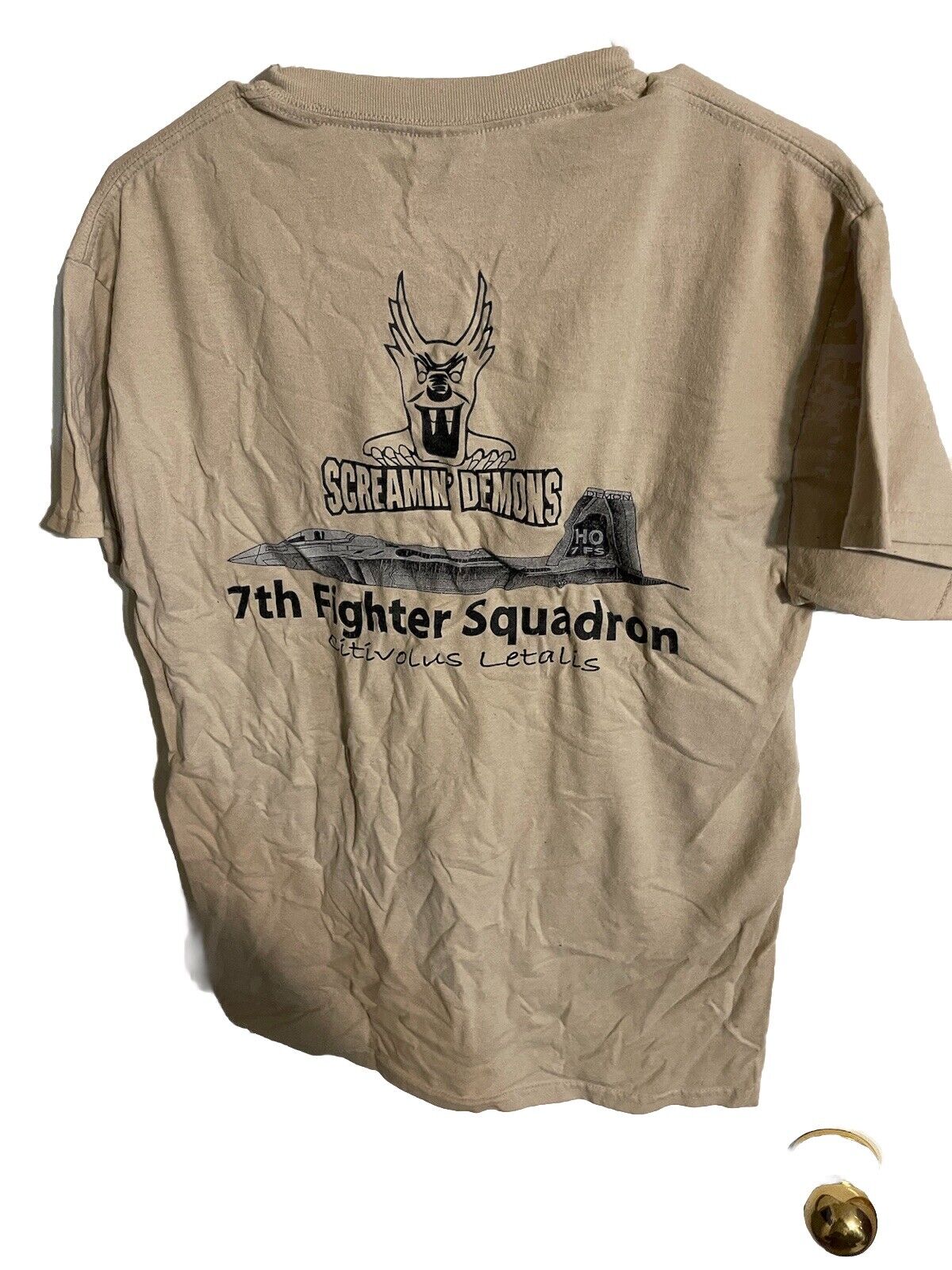 Beige 7th Fighter Squadron t shirt with Screamin Demons logo and vintage military design