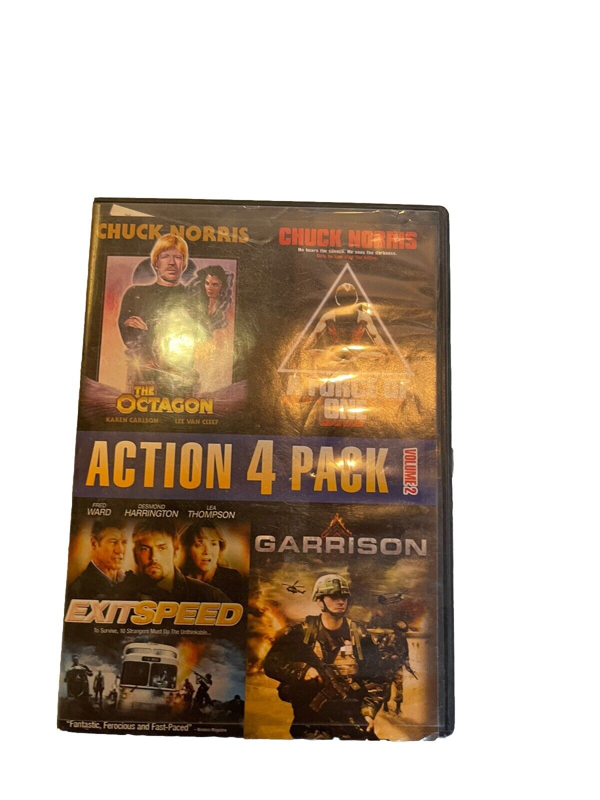 Action movie DVD collection featuring Chuck Norris in The Octagon and Exit Speed in a 4 pack set