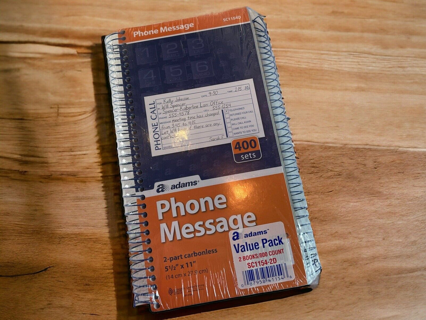 Adams phone message book spiral bound with 400 sets and 2-part carbonless pages in value pack