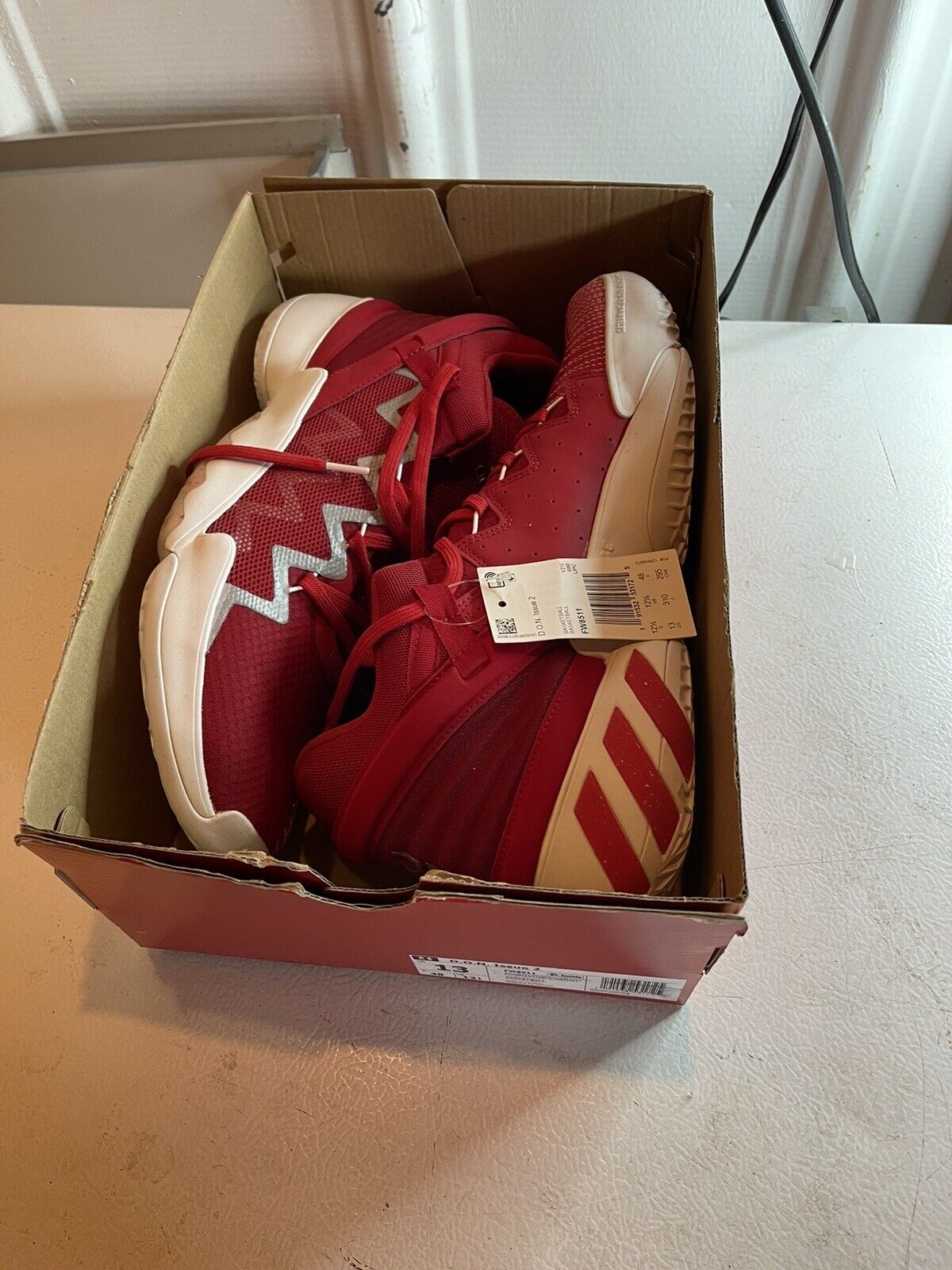 adidas D.O.N. Issue 2 size 13 red basketball shoes in a cardboard box by 1118 Emporium
