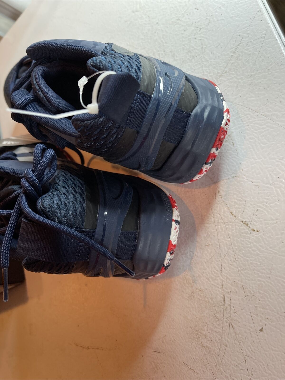 Adidas SM Exhibit A Team USA shoes in navy blue with red white and blue patterned soles from 1118 Emporium