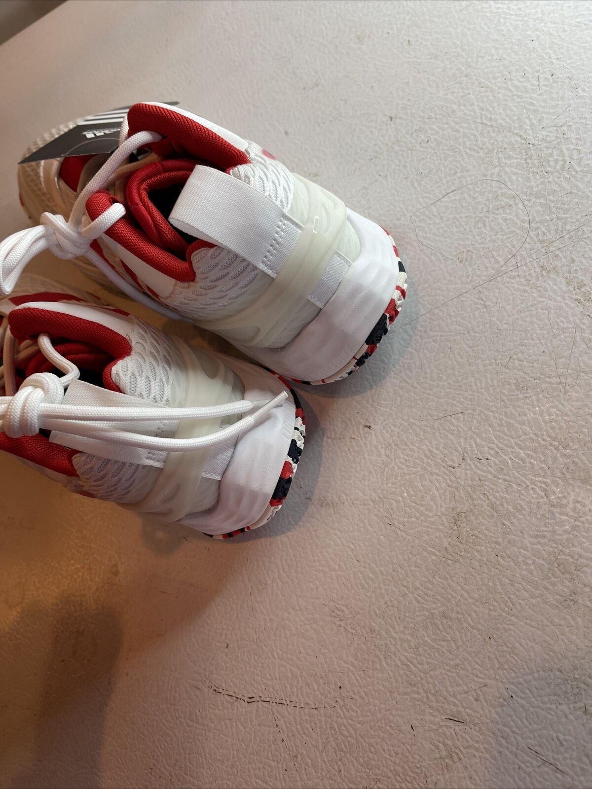 Adidas SM Exhibit A Team USA white and red basketball shoes with patterned soles by 1118 Emporium