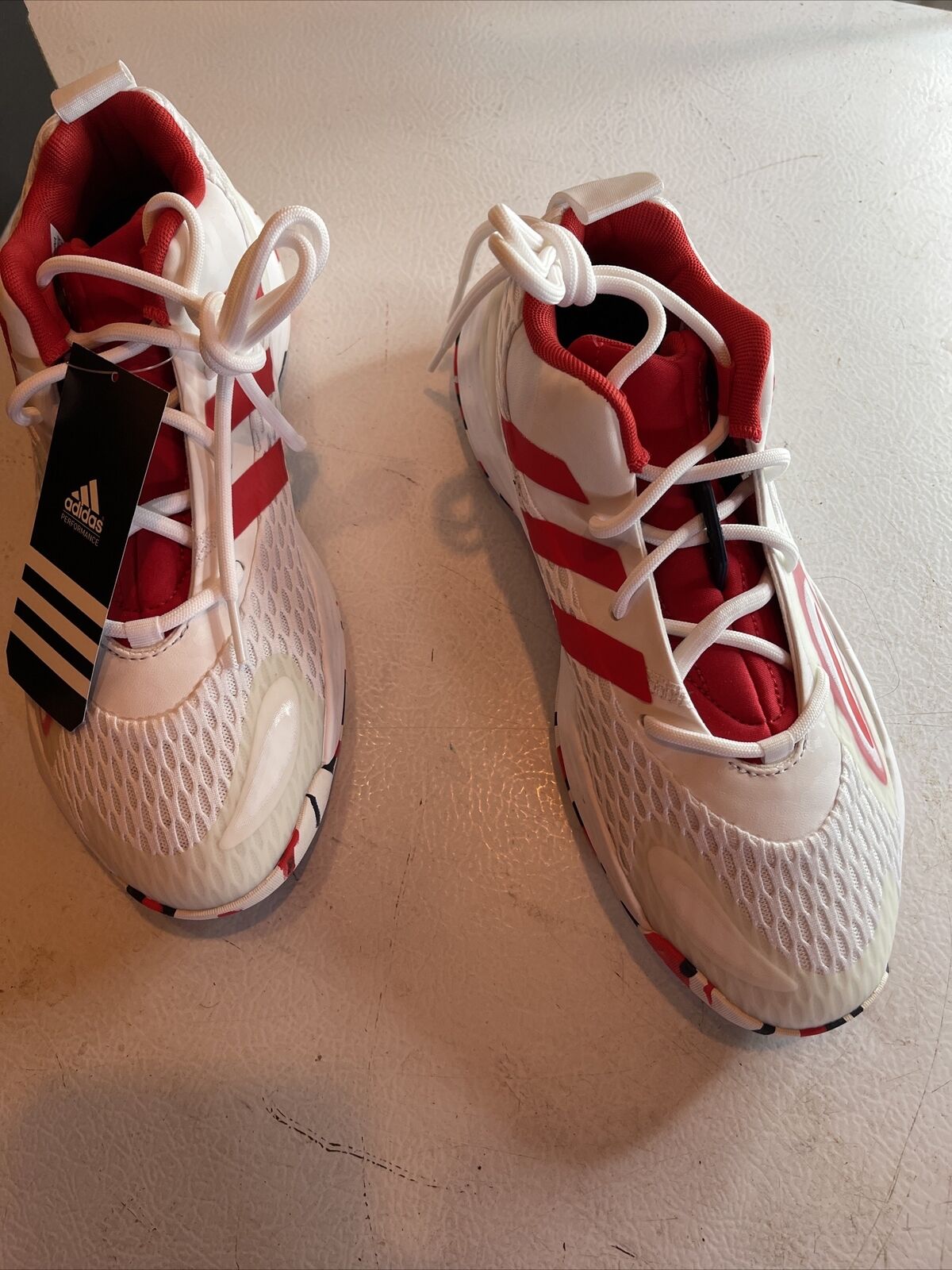 Adidas SM Exhibit A Team USA white and red athletic sneakers with mesh upper and lace-up design