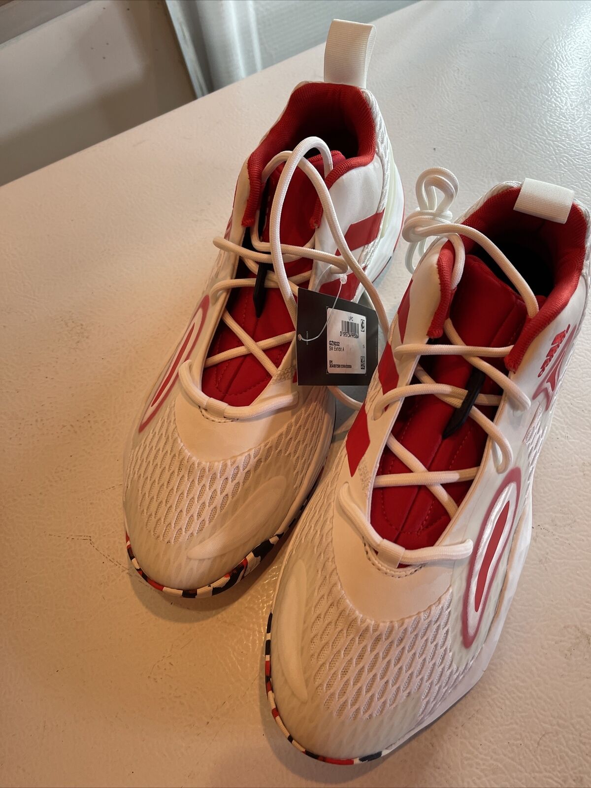 Adidas SM Exhibit A Team USA sneakers in white with red interior and unique sole pattern