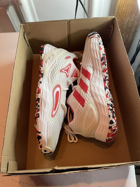 Adidas Team USA sneakers size 12 white with red accents and patterned soles inside a cardboard box