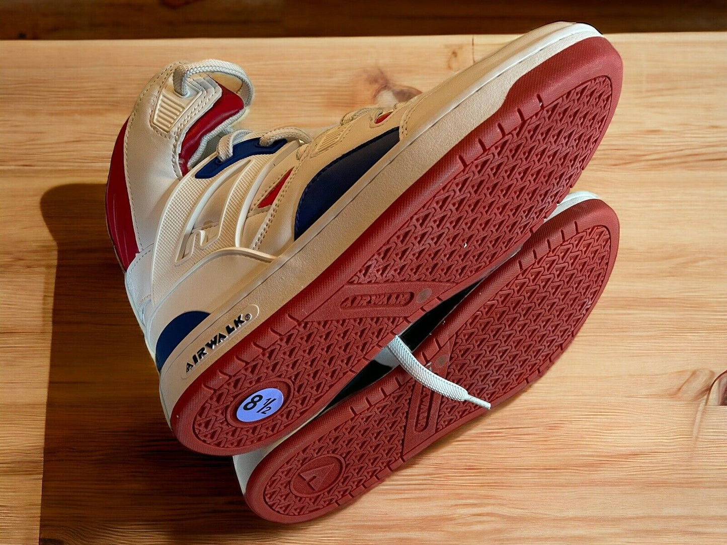 White and red Airwalk sneakers size 8.5 with blue accents and rubber soles