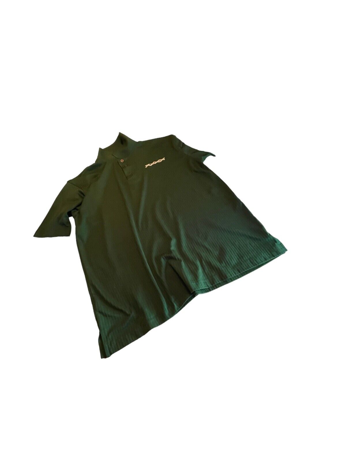 Green AKWA polo shirt medium with short sleeves and button collar from 1118 Emporium