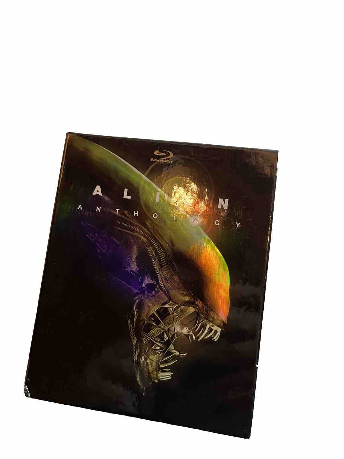 Alien Anthology Blu-ray set featuring the iconic alien creature on a dark cover with sci-fi design