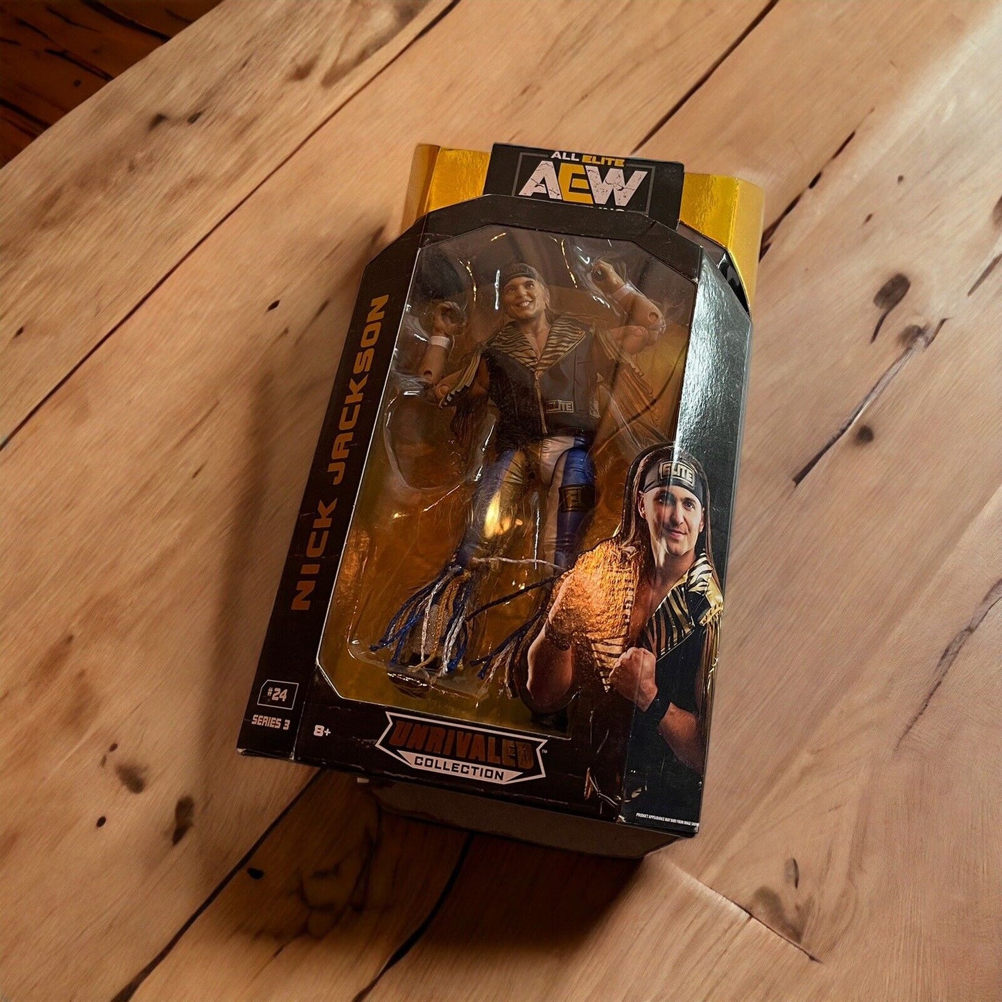 2020 All Elite Wrestling collectible Nick Jackson action figure in black and gold packaging