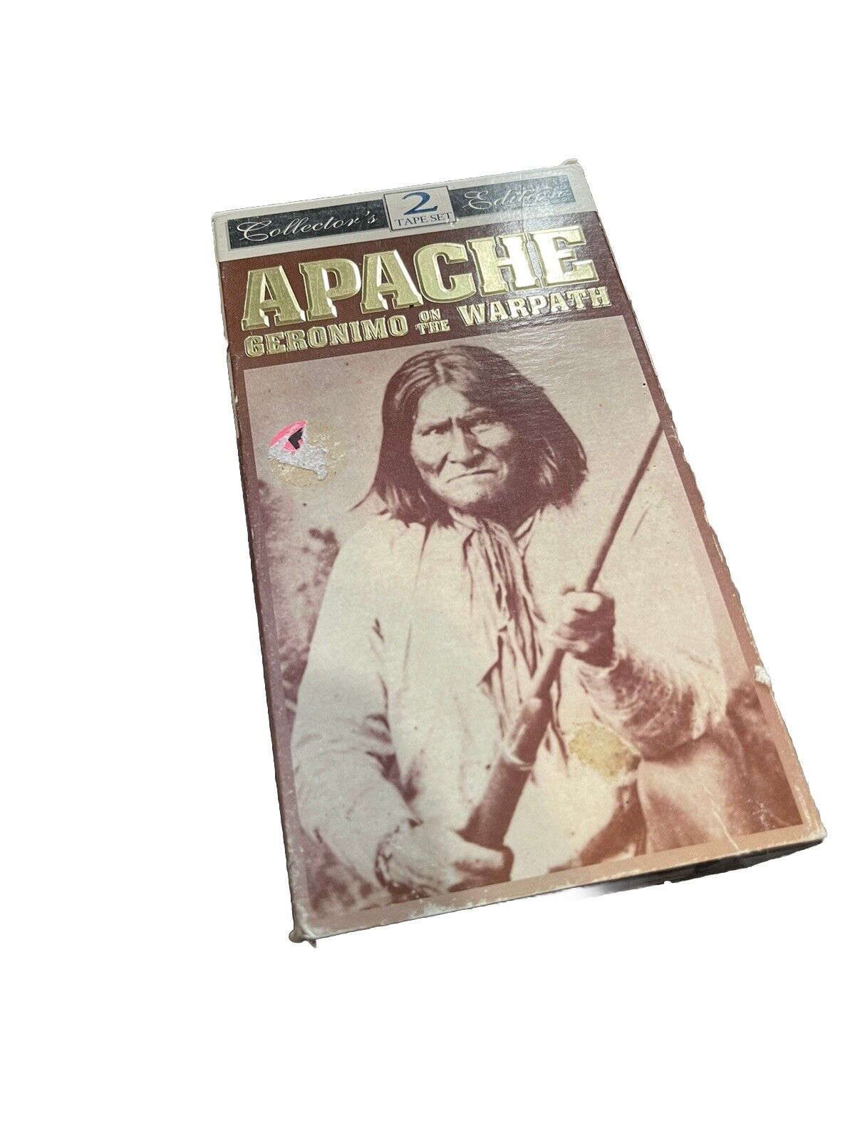 Vintage Apache Geronimo VHS tape with sepia cover showing Geronimo holding a staff