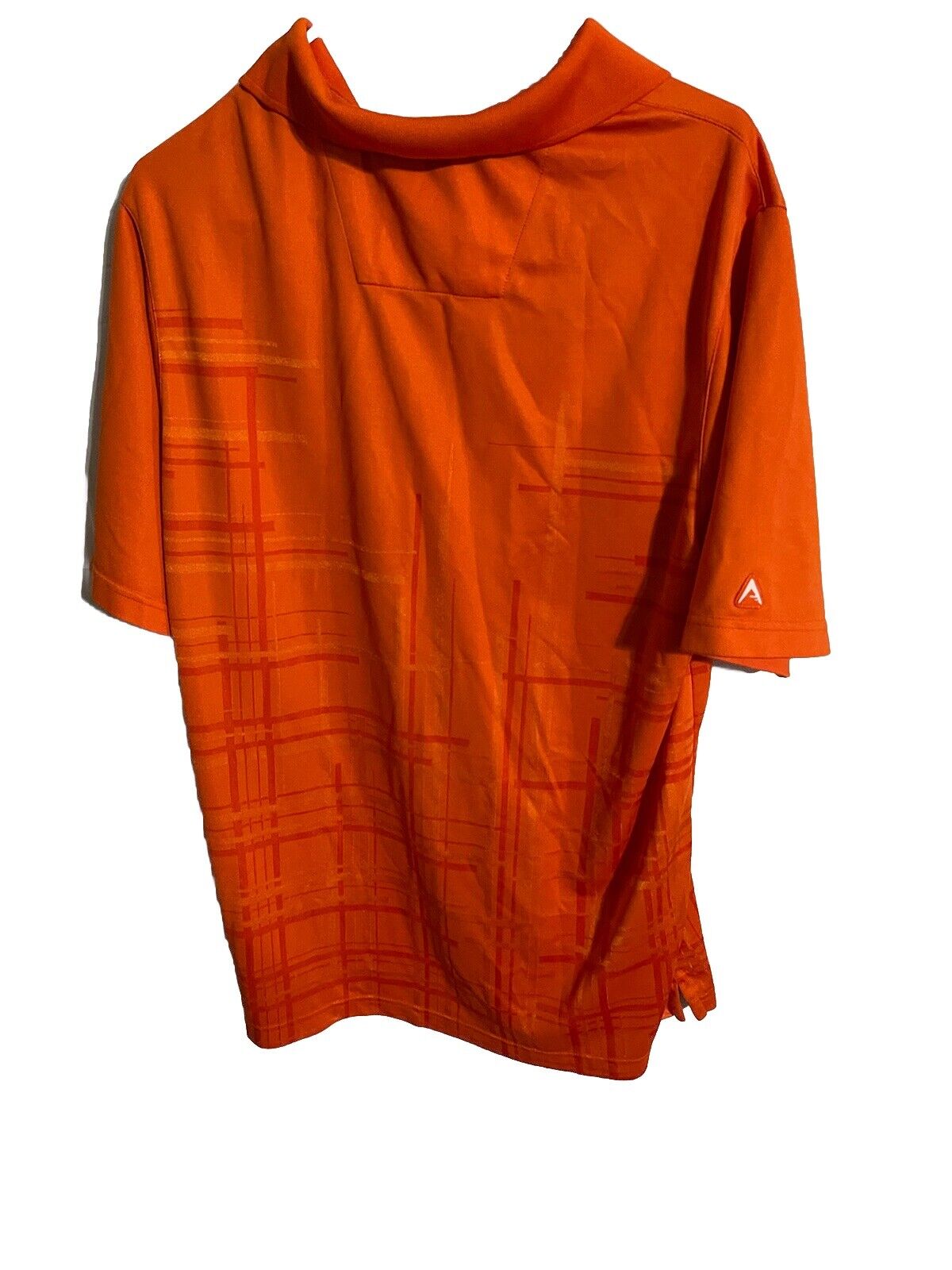 Bright orange Aston Martin polo shirt with subtle check pattern and short sleeves
