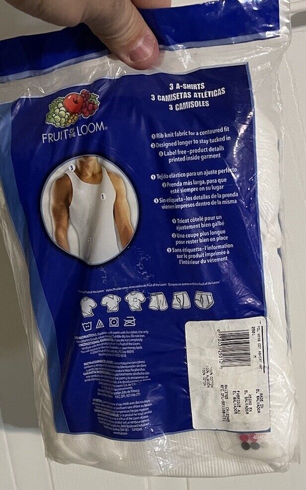 1997 Fruit of the Loom undershirts pack of three white cotton A-shirts with rib knit fabric