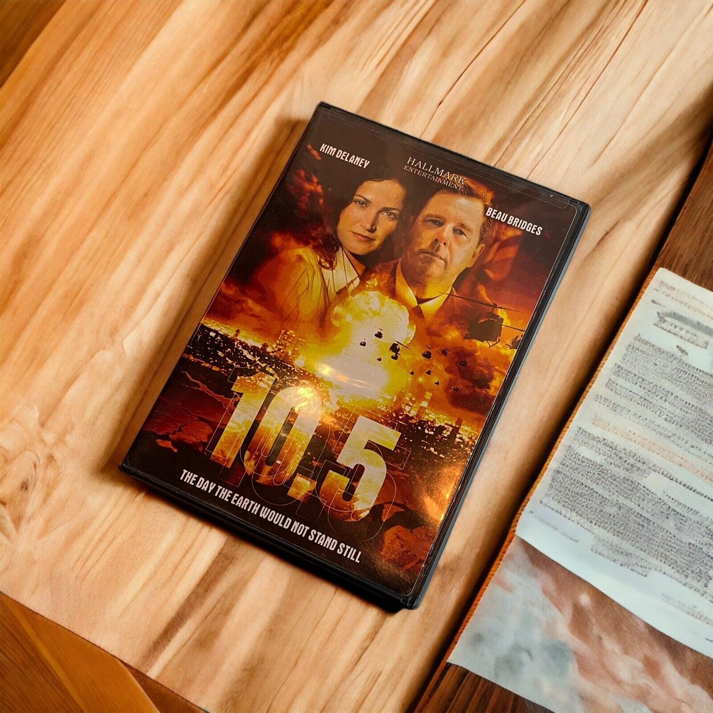 10.5 DVD movie case featuring Kim Delaney and Beau Bridges on wooden surface