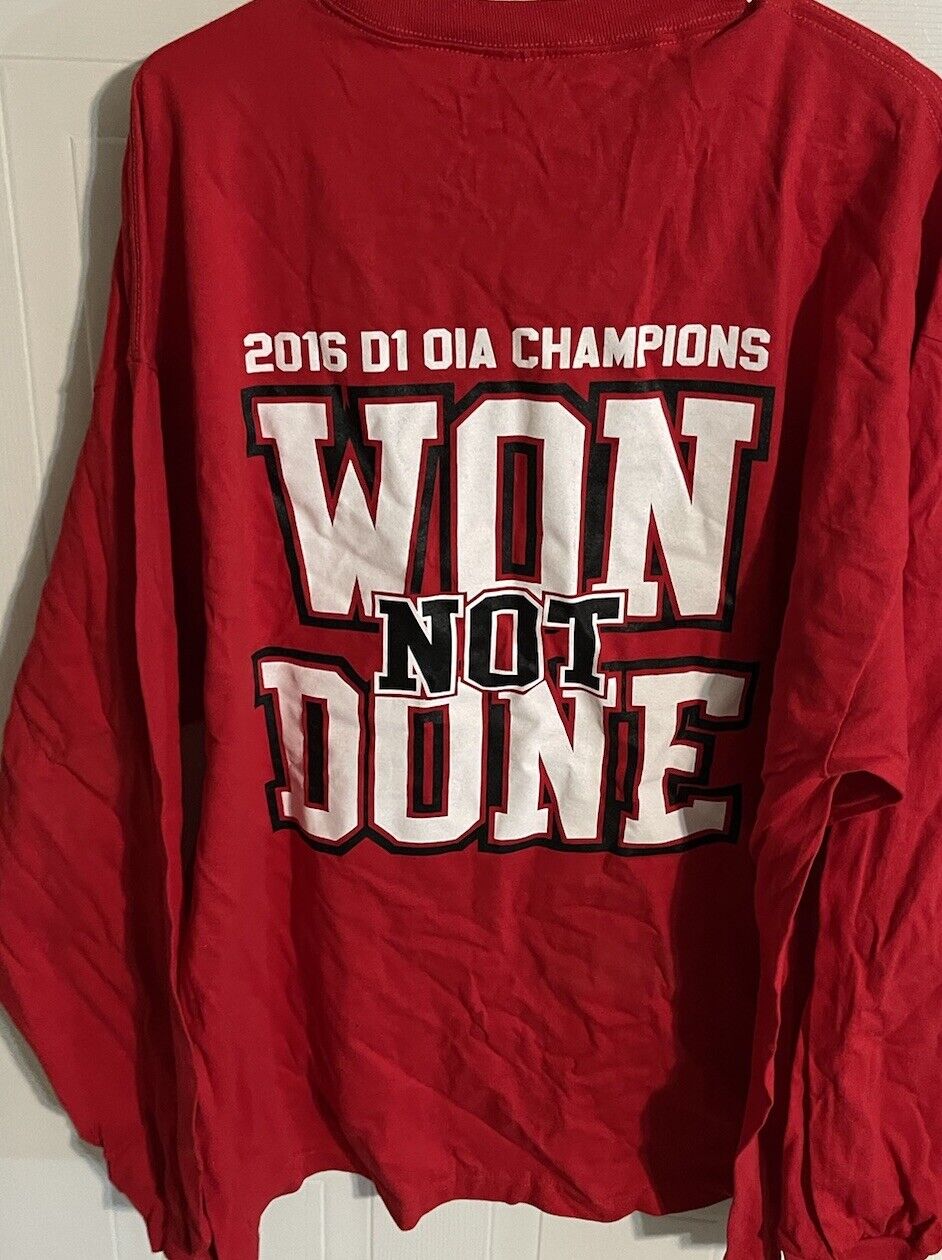 Red Kahuku Red Raiders championship tee with 2016 D1 OIA Champions Won Not Done text