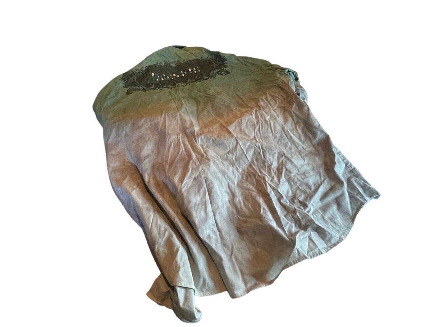Men's 5XL casual shirt in neutral tones with a distressed design and long sleeves