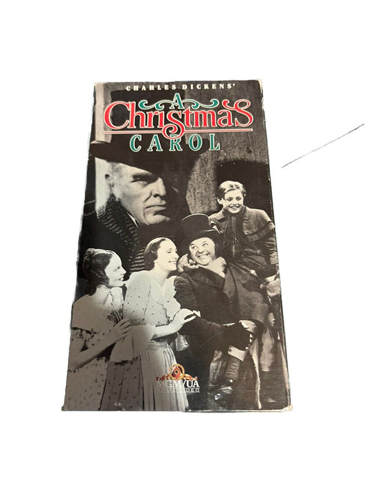 A Christmas Carol VHS 1994 edition featuring black and white cover with cast image and title design