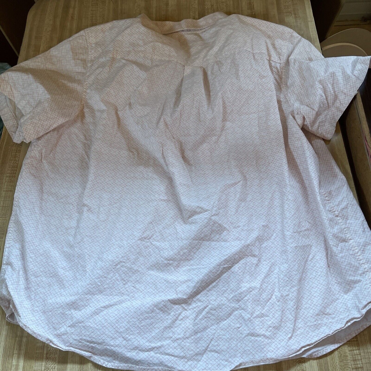 Back view of Rank 45 plus size button up shirt in white with subtle pattern and short sleeves