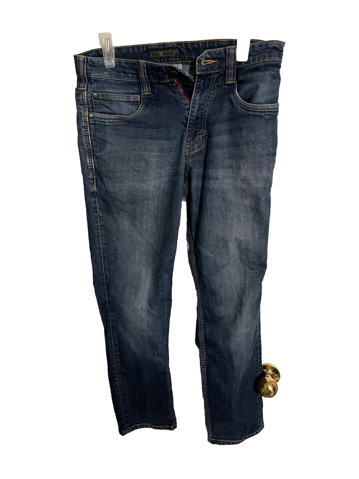 1118 Emporium tactical denim pants 30x30 in dark blue with front pockets and button closure