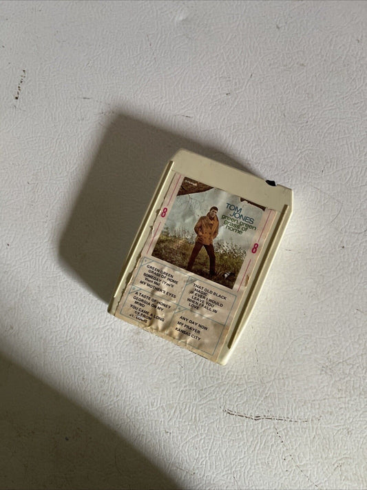 Vintage Tom Jones 8 track tape cartridge with album cover featuring Tom Jones standing outdoors