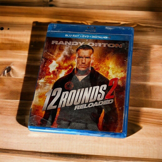 12 Rounds 2 Reloaded Blu-ray case featuring Randy Orton with fiery explosion background