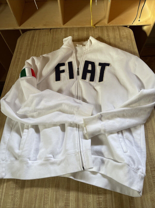 White 2XL Fiat jacket with full zipper and Italian flag patch on sleeve from 1118 Emporium