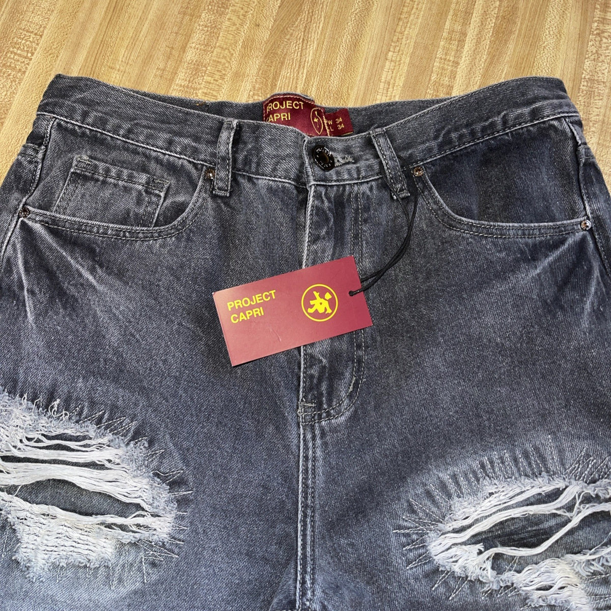 Project Capri Jeans Distressed Flared Wide Leg 34/34 NWT