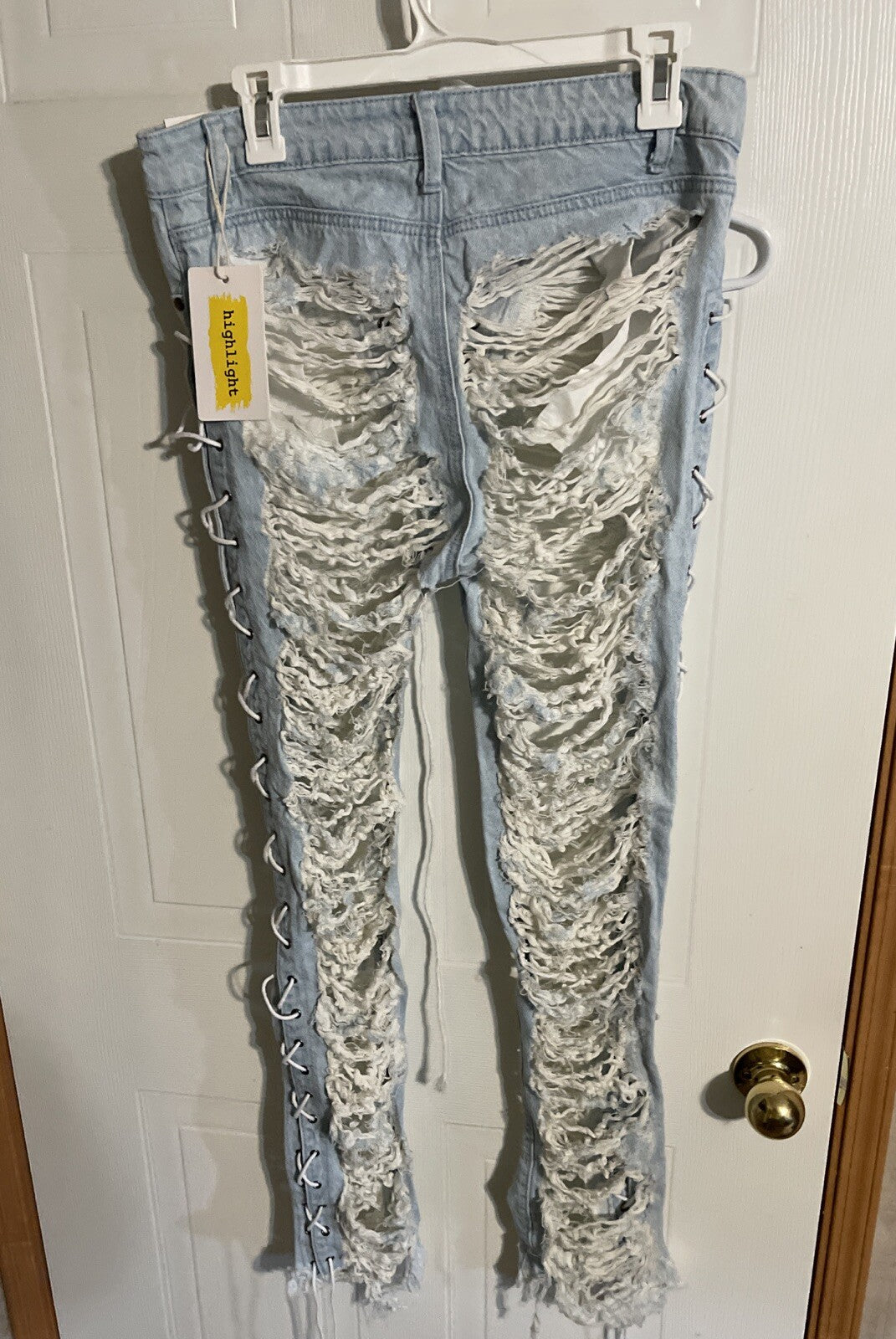 Highlight Lace Up Thrashed Jeans Medium NWT