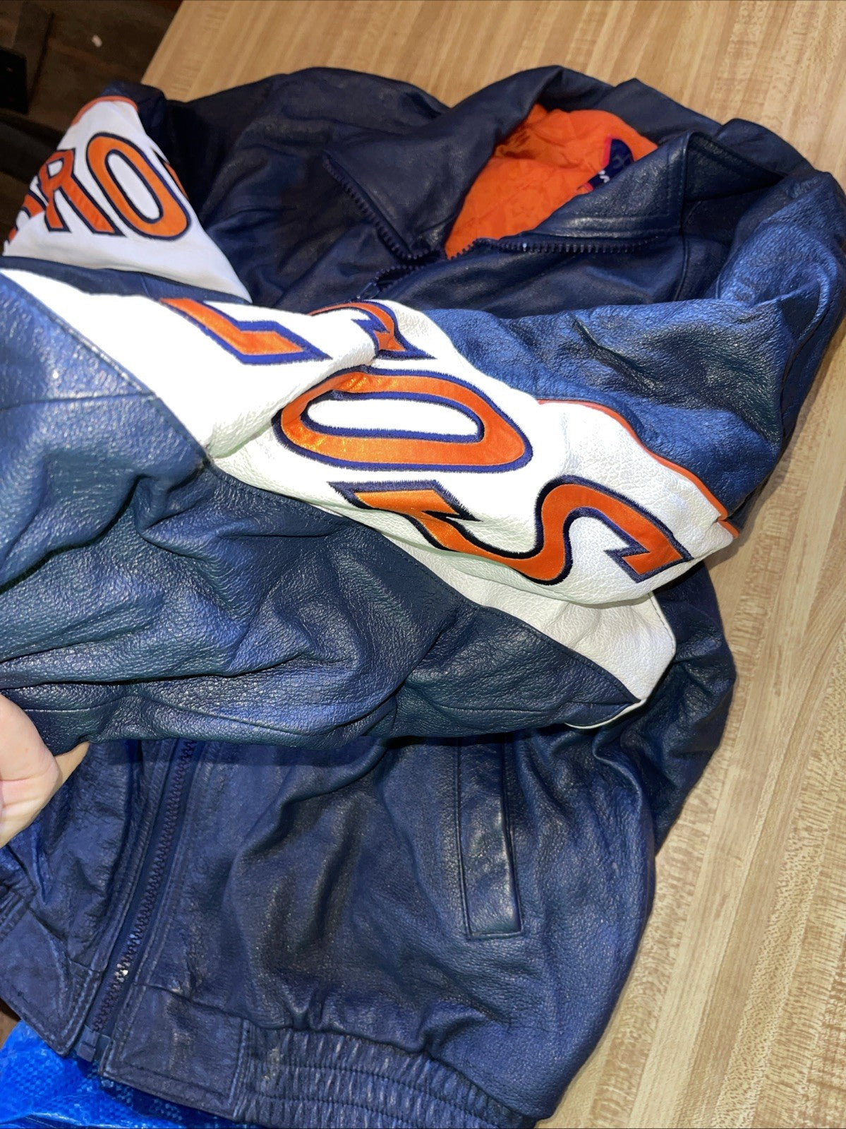 Vintage Pro Player Denver Broncos Leather Bomber Jacket Large
