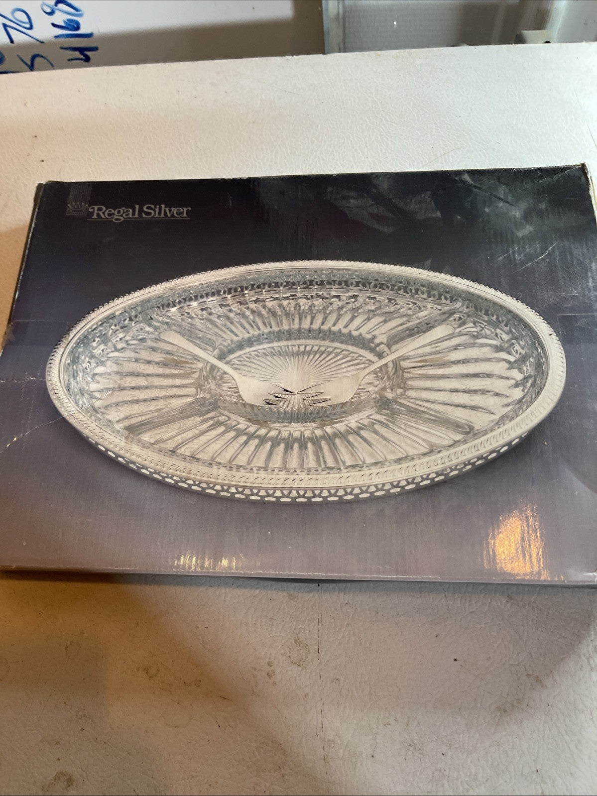 Regal Silver Five Section Oval Hor Douevre Server And Forks 
