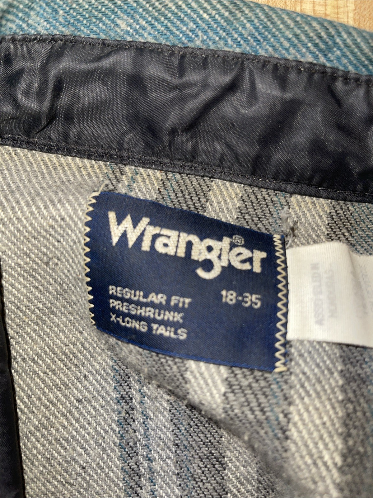 Vintage Wrangler Brushpopper Shirt Size 18 X Long Tails Pearl Snap