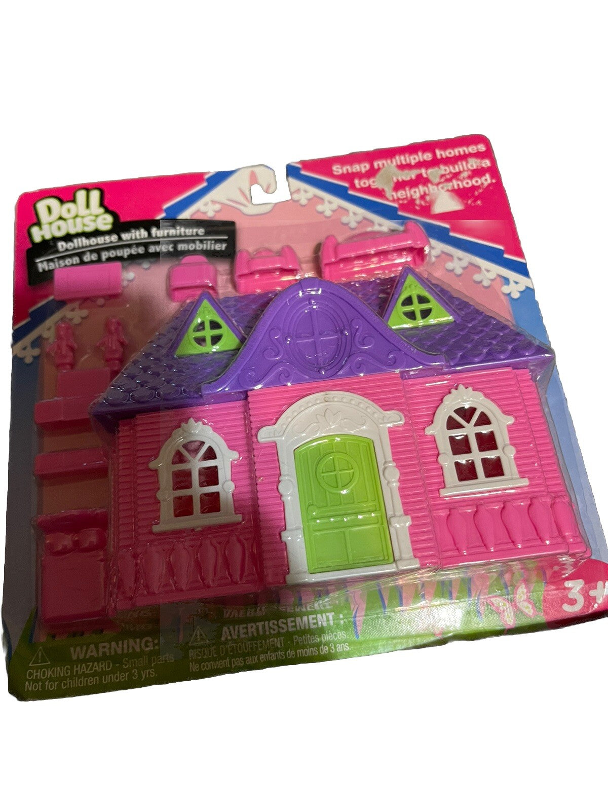 New - Greenbrier DollHouse & Furniture (pink & purple roof).