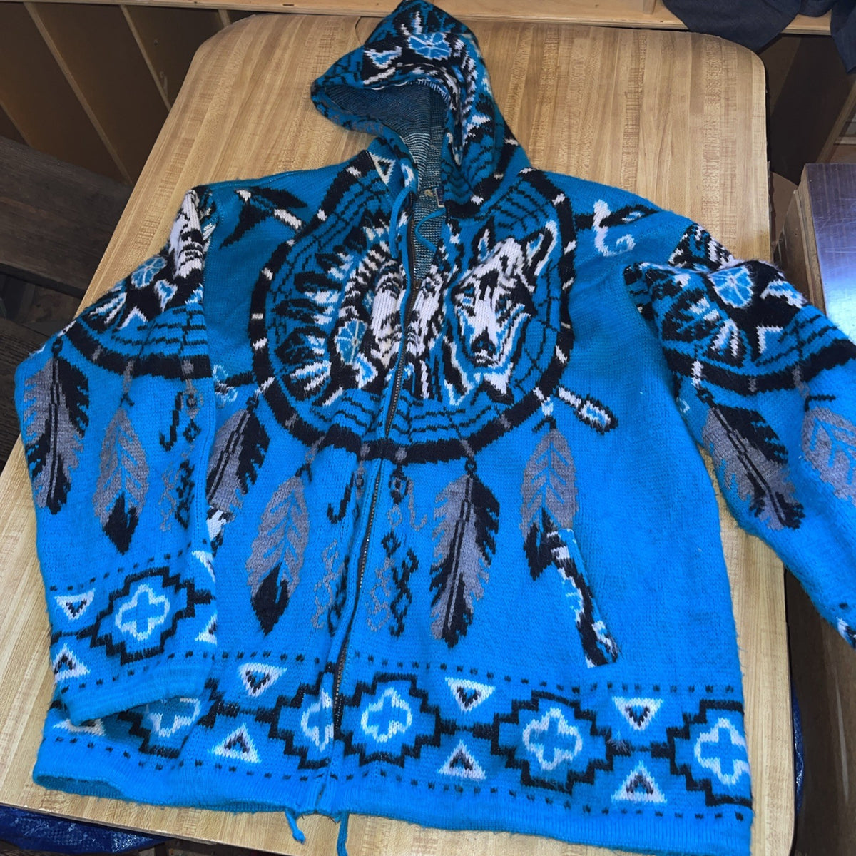 Native American Handcrafted Full Zip Hoodie 2XL Missing The Zipper Pull