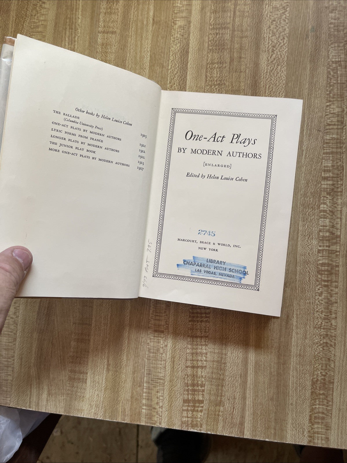 One Act Plays By Modern Authors Hardcover 