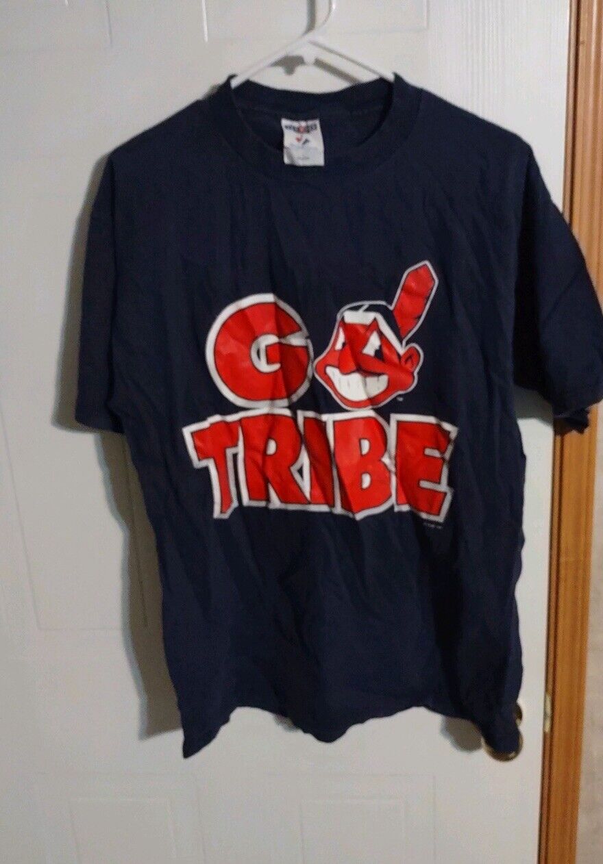 VTG 90s Cleveland Indians Mens L 1997 World Series Go Tribe T Shirt