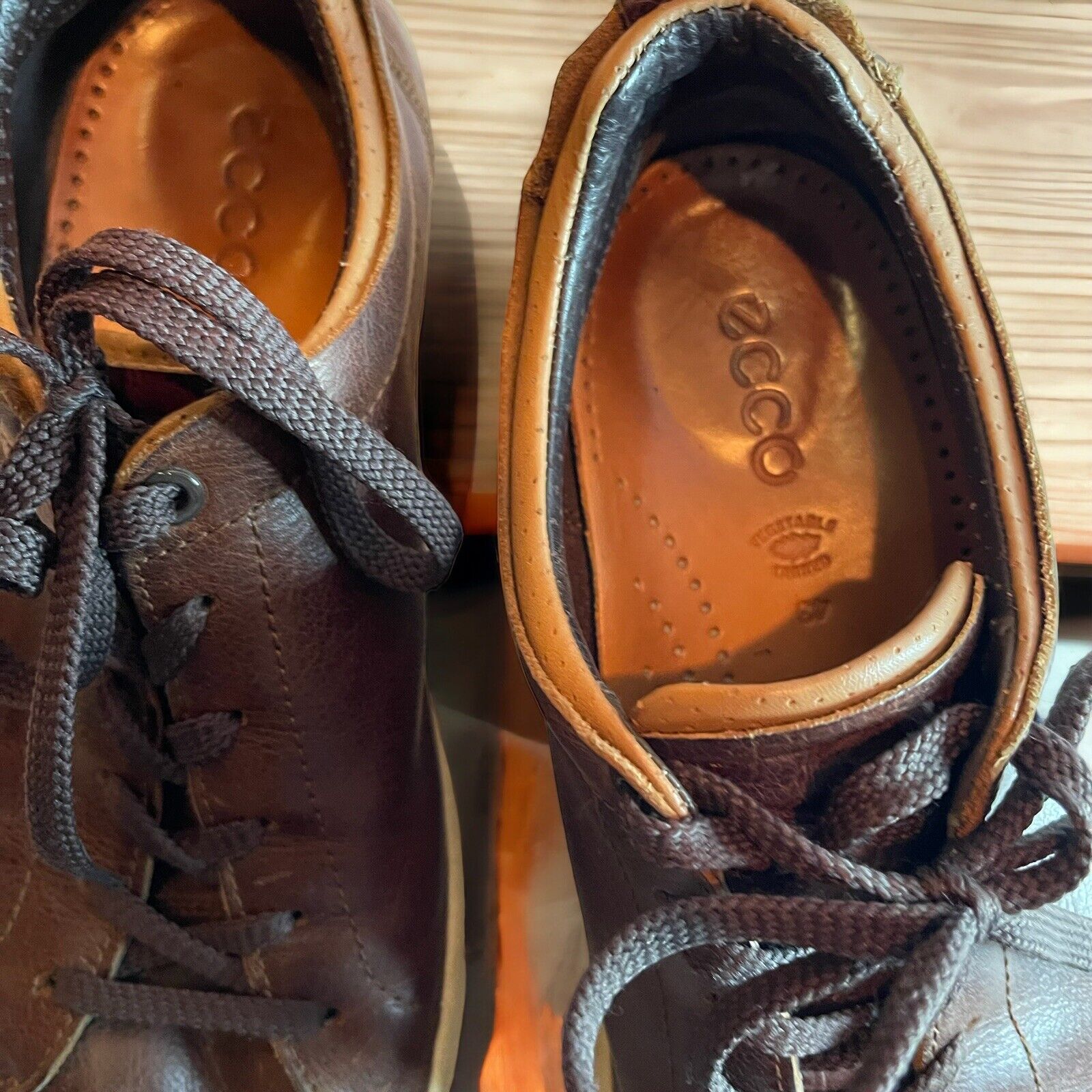 ECCO Sneakers Mens Brown Leather Soft Casual Comfort Shoes Sneakers Size 9 43