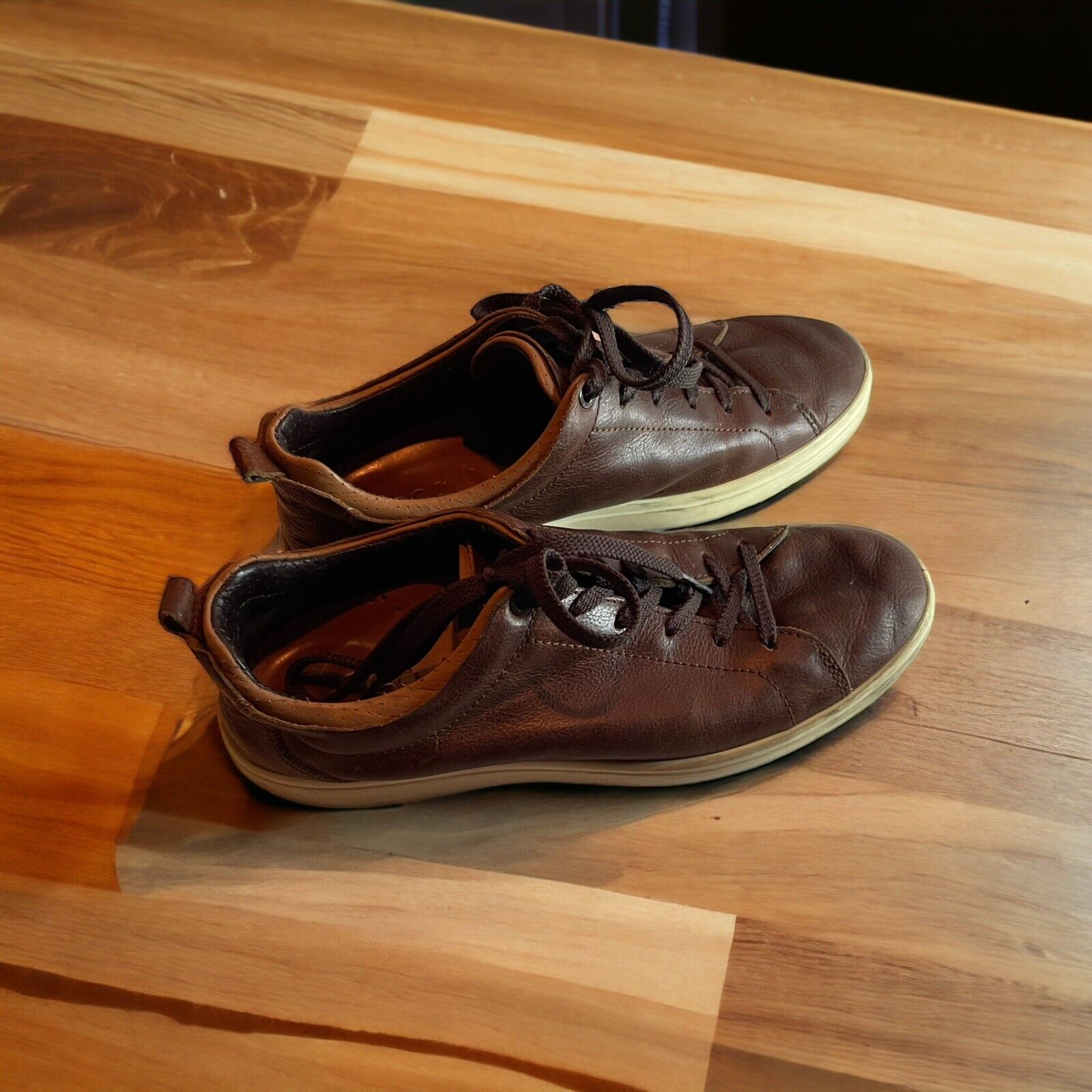 ECCO Sneakers Mens Brown Leather Soft Casual Comfort Shoes Sneakers Size 9 43
