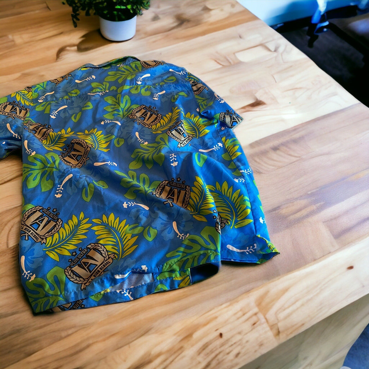 My Hero Academia Shirt Mens XL Blue Floral Hawaiian Short Sleeve Button Camp