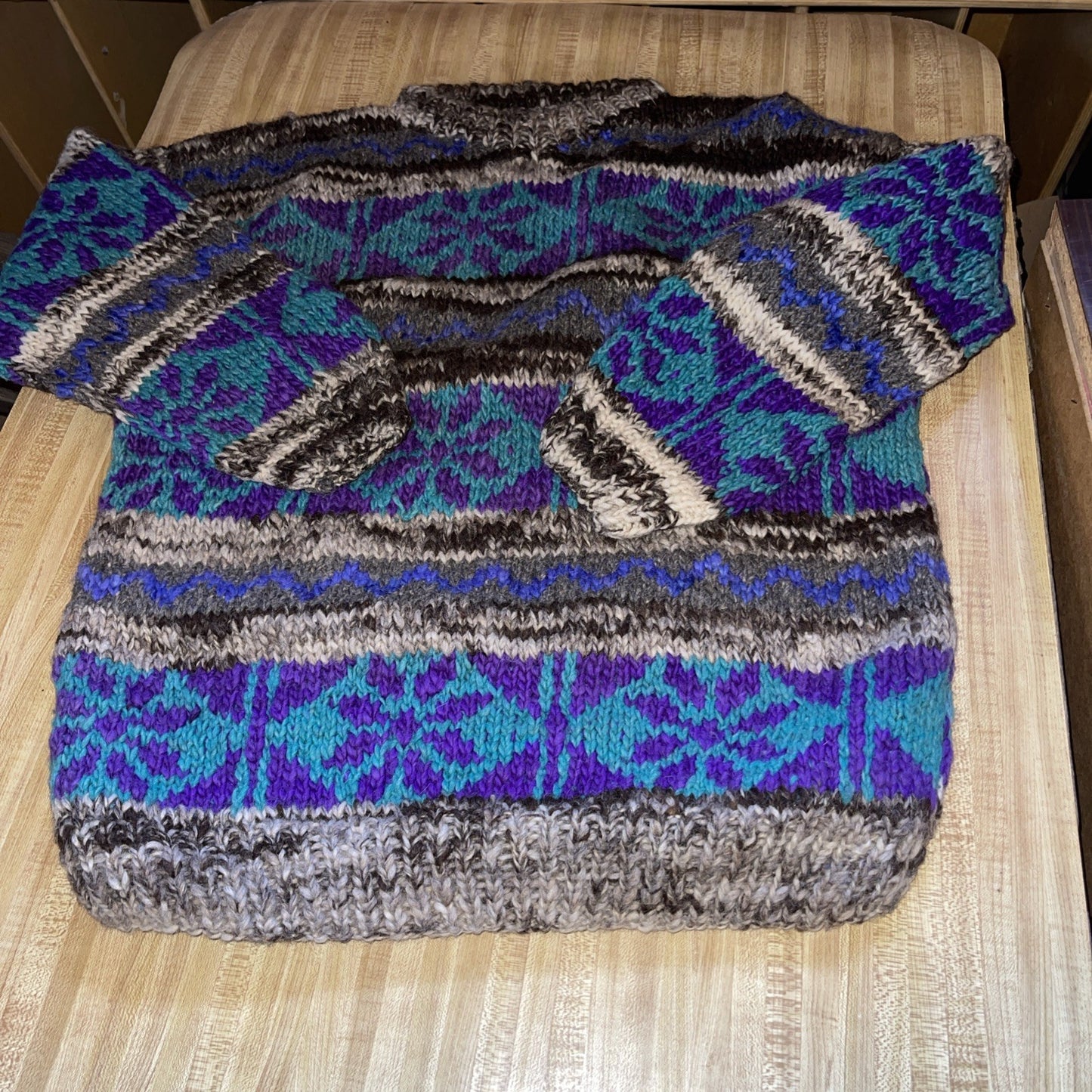 Vintage Handmade Sweater Thick Heavy Wool Aztec Southwestern Large