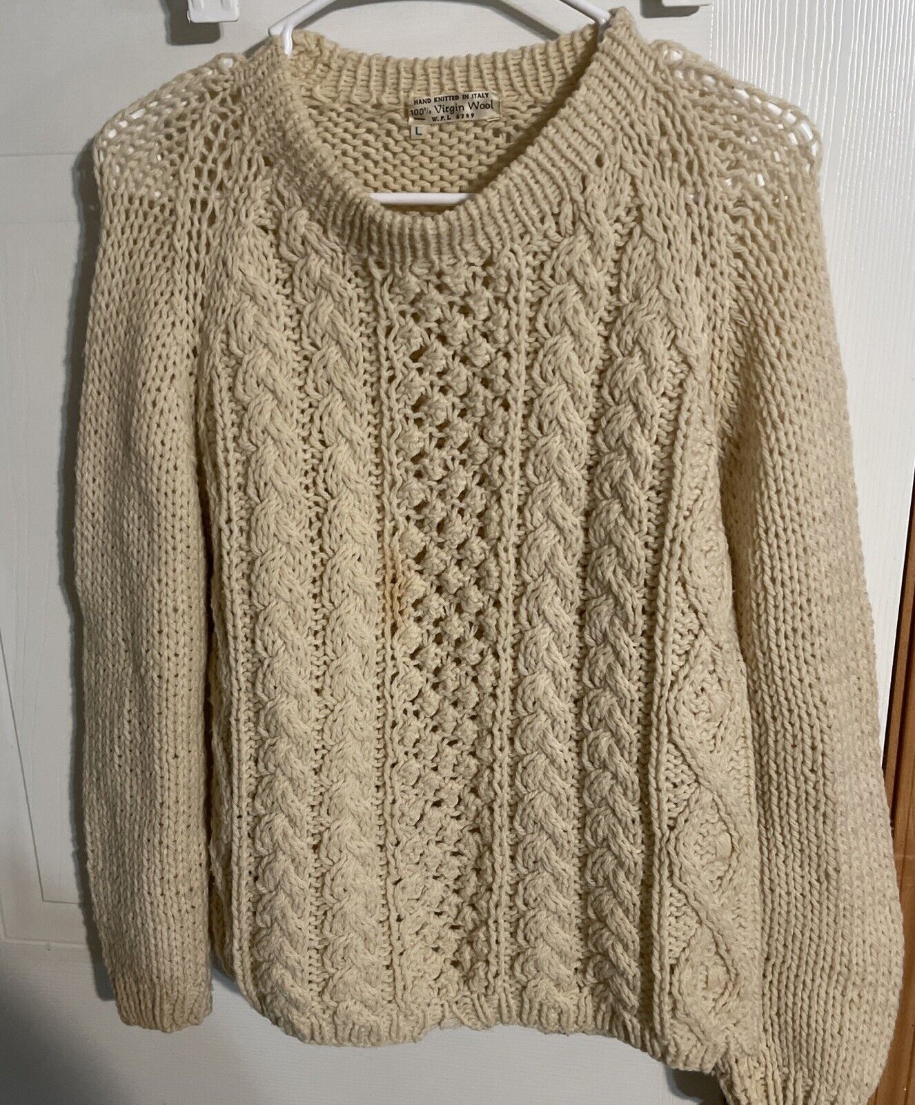 Handmade Italian Wool Sweater Large Cable Knit