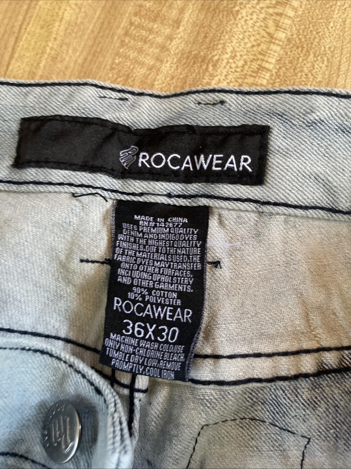 Rocawear Acid Wash Jeans 36/30 Flap Pockets Bedazzled Pockets Y2K Hiphop