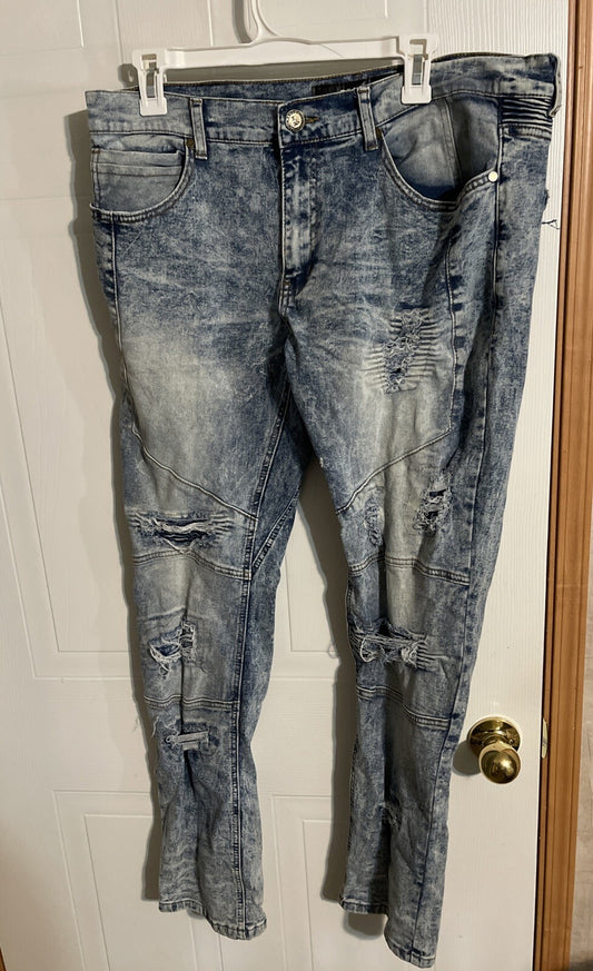 Reason Brand Acid Wash Distressed Jeans 38x30
