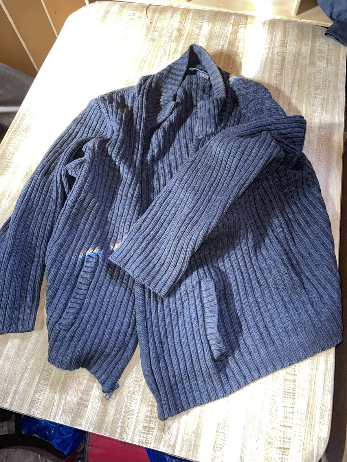Saks Fifth Avenue Extra Fine Wool Full Zip Heavy Sweater Large 
