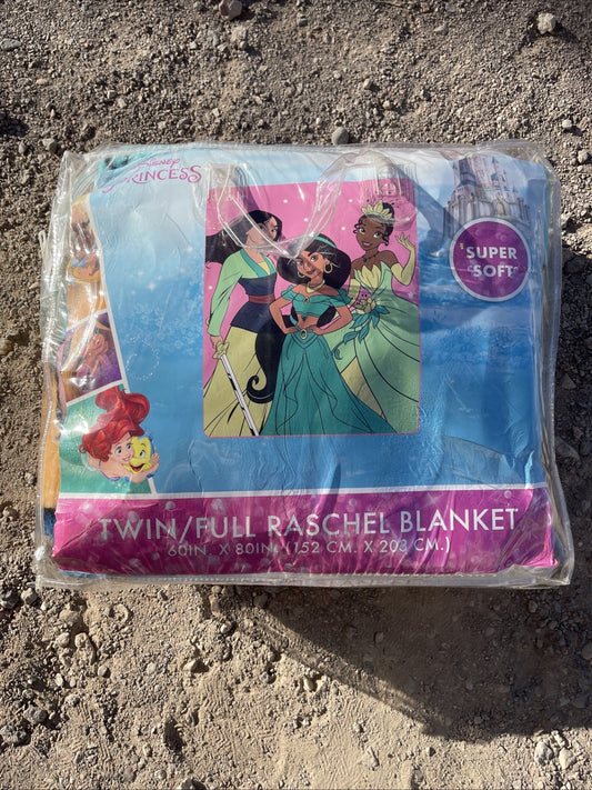 Disney's Princess Tiana Jasmine Mulan Plush Raschel Blanket 60X80